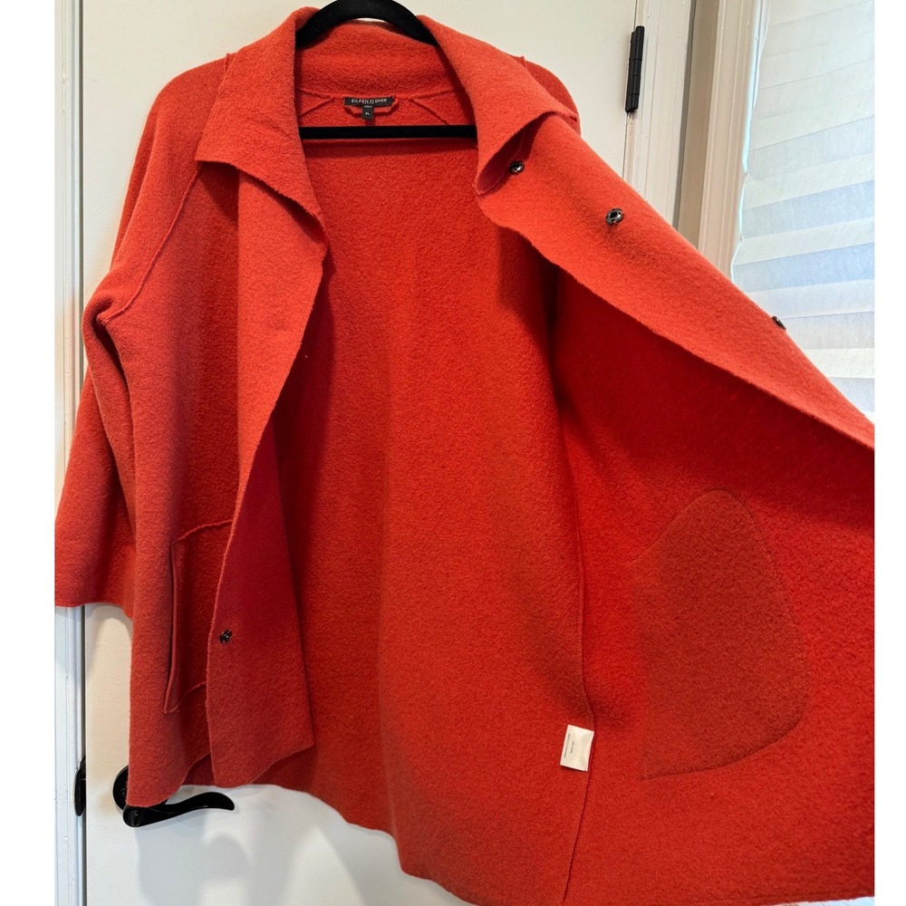 Eileen Fisher Petite Large Burnt Orange Boiled Wool Coat Snap Front Pockets - Picture 8 of 10